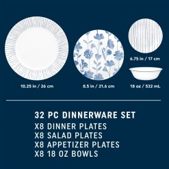 Alternative view of Botanical Stripes 32-piece Dinnerware Set, Service for 8